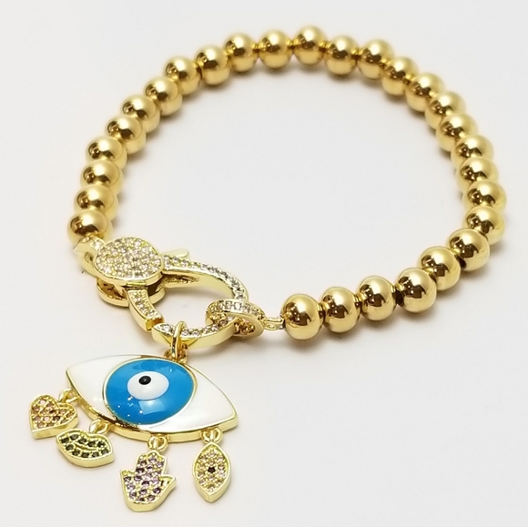 NWT Evil Eye Hamsa 18K Gold Plated Stainless Steel - Picture 2 of 11